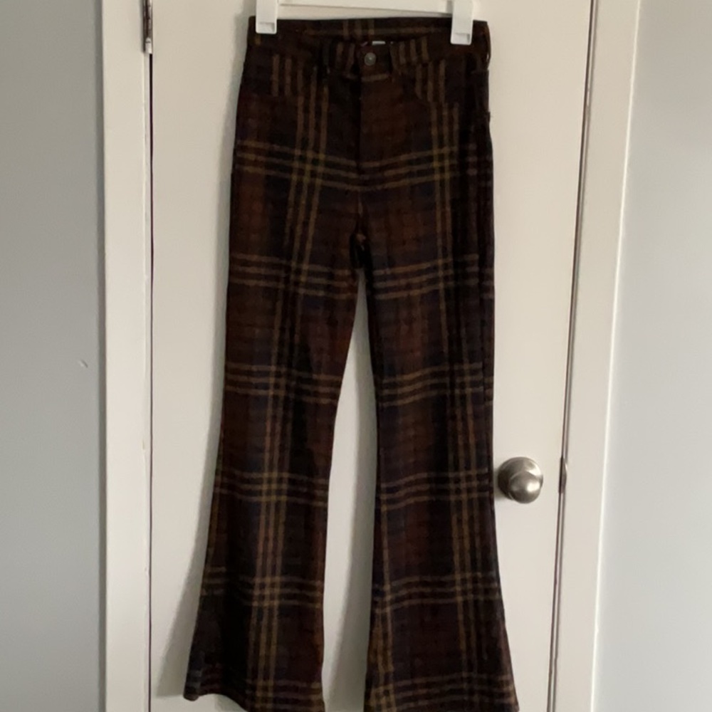 American Eagle Outfitters Plaid Flare Pants - Brown and Black